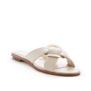 Sole Society Sainne Sandal Size 8M Crisscross Straps Slip On Flat Slides White